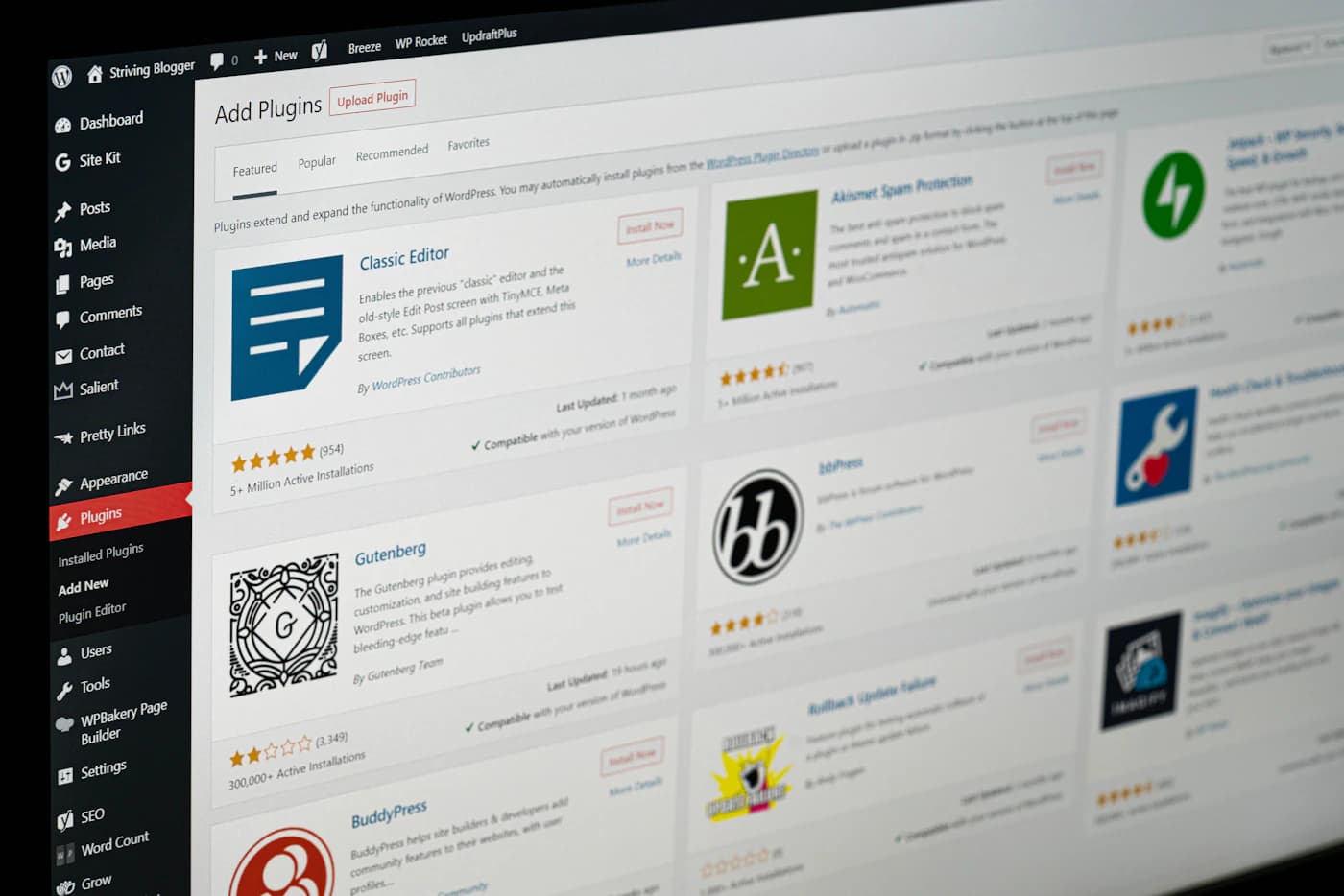A content editor choosing plugins on a WordPress website